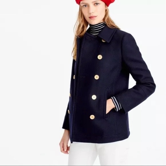 J. Crew Jacket The 2008 Andover Peacoat Italian Wool Gold Buttons Navy 6 - Picture 1 of 13